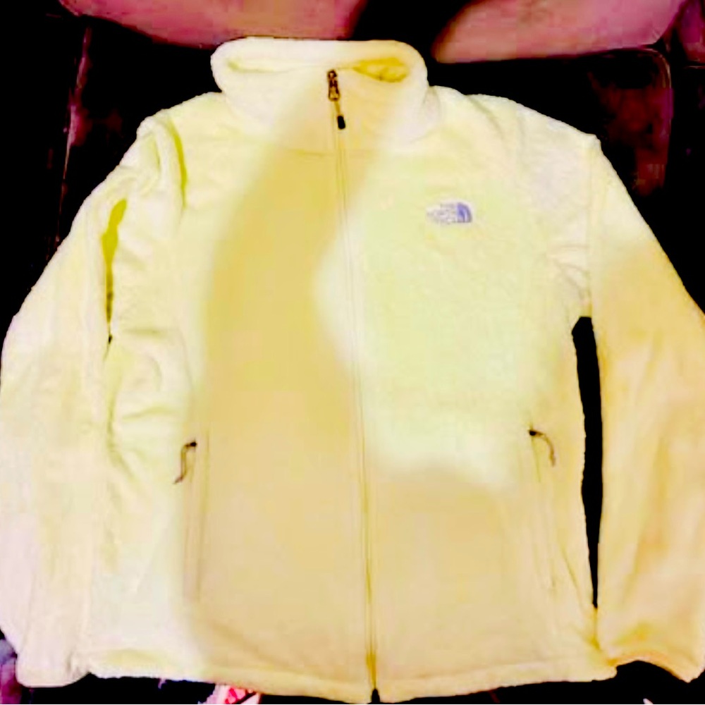 North face zip up, plushy fleece. Highlighter Yellow woman's medium.
